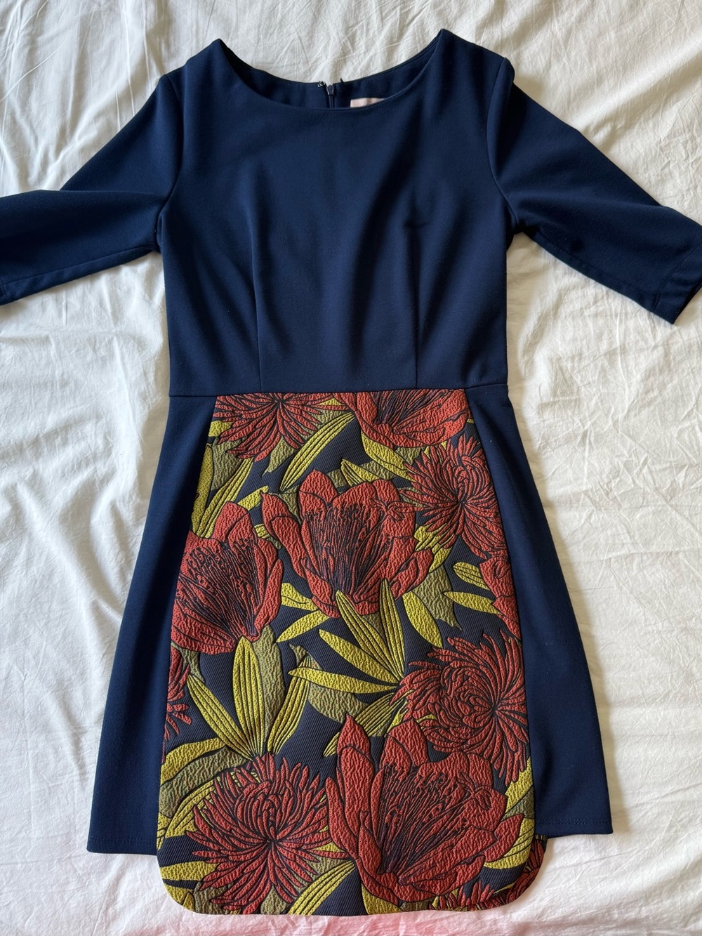 Anthropologie Hutch Jacquard Navy Floral Dress- Size 6P, Petite